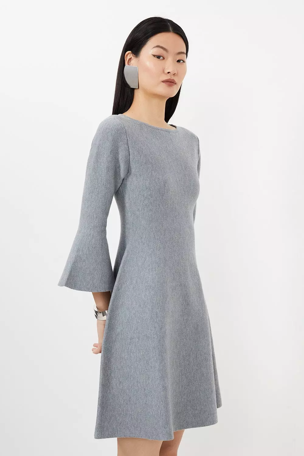 Compact Wool Look Double Faced Skater Dress With Full Sleeve Karen Millen